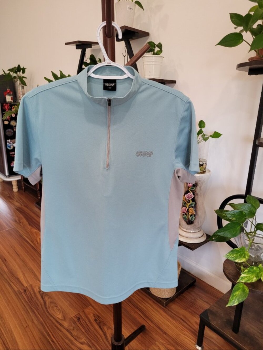 Kolon Sport Womens Light Blue Short Sleeve Outdoor Hiking Shirt, Size L